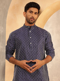 Anouk Geometric Embroidered Band Collar Thread Work Straight Cotton Silk Kurta