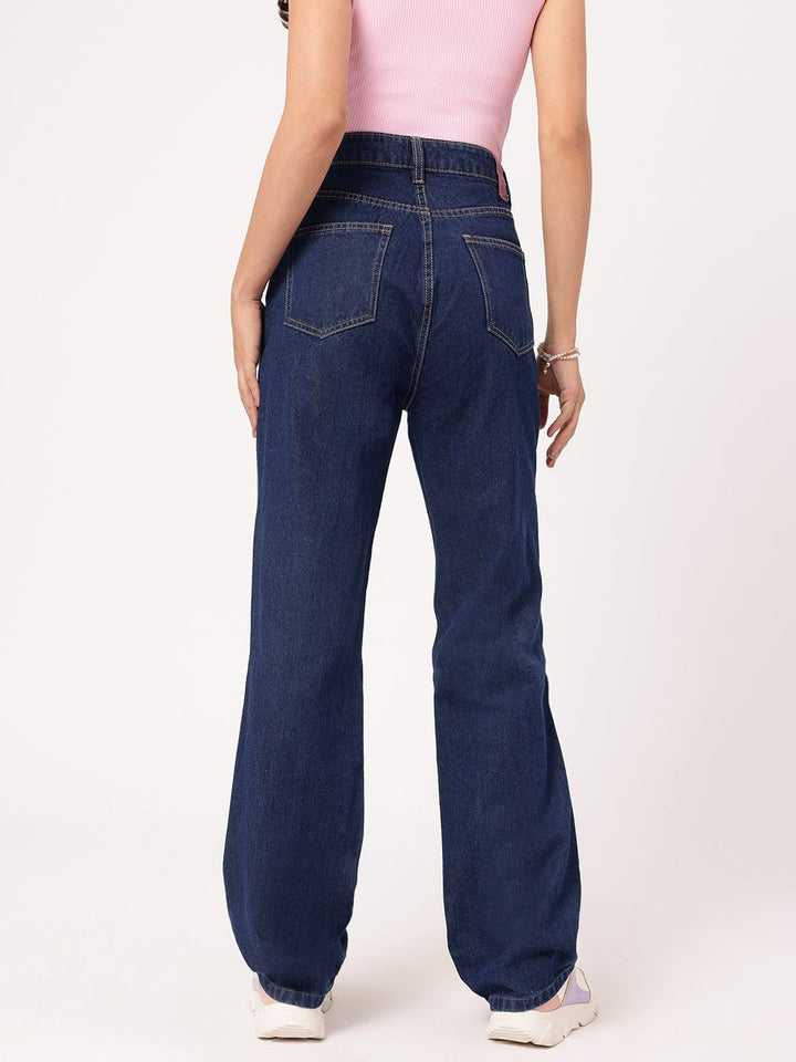 DressBerry Women Slash-Knee Flair Straight Fit Pure Cotton Jeans