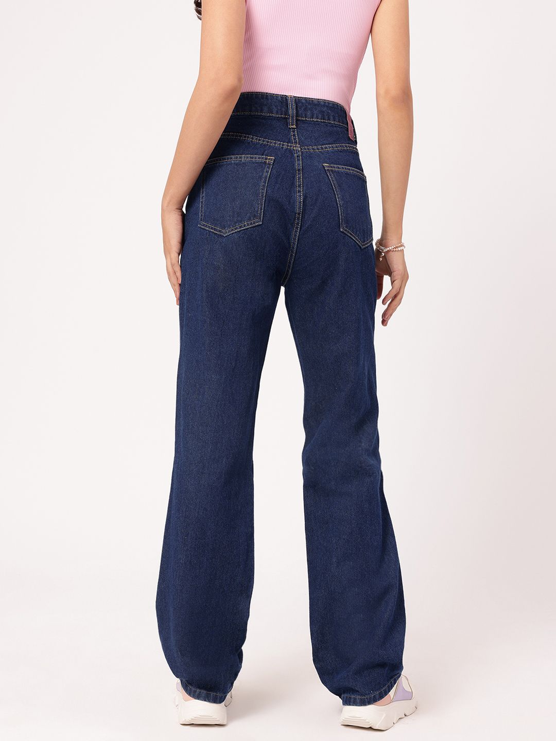 DressBerry Women Slash-Knee Flair Straight Fit Pure Cotton Jeans