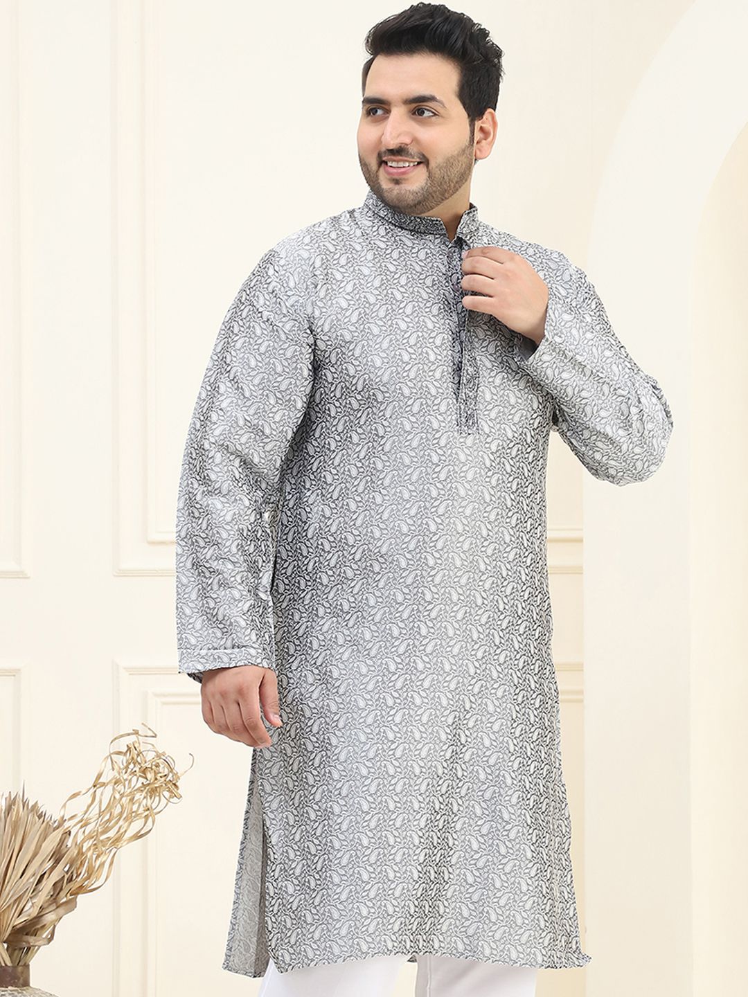 SOJANYA PLUS Paisley Printed Mandarin Collar Kurta Lurus Biasa