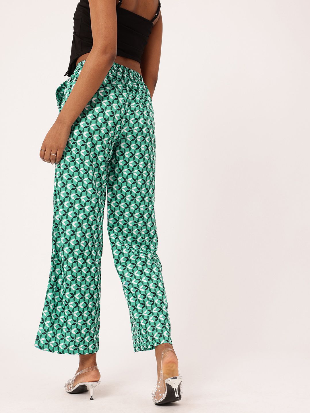 DressBerry Women Emerald Geometric Relaxed Wide Leg Trousers