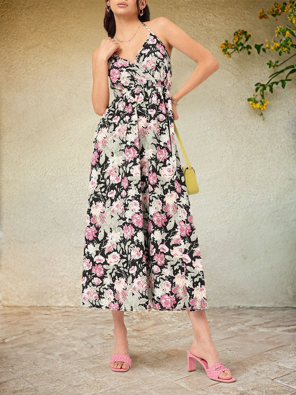 DressBerry Floral Finesse Halter Neck A-Line Midi Dress