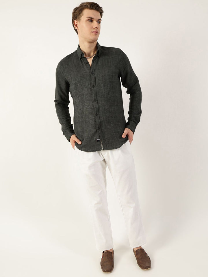 Thomas Scott Men Classic Button-Down Collar Solid Slim Fit Casual Shirt