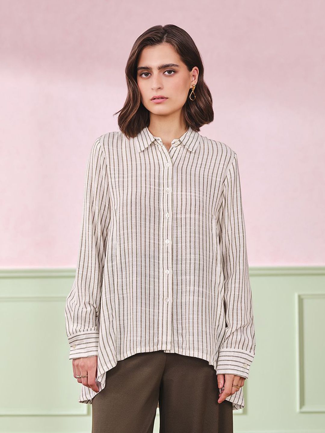 AND Women Striped Cotton Shirt Top