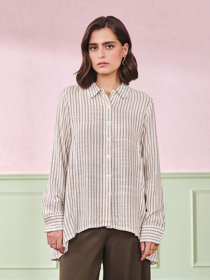 AND Women Striped Cotton Shirt Top