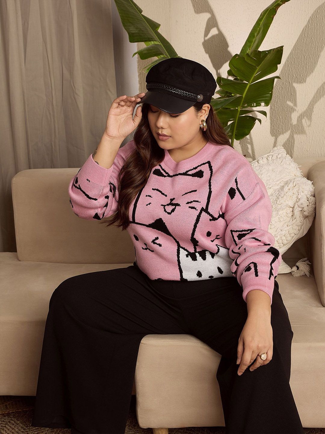 Berrylush Curve Women Graphic Printed Plus Size Pullover