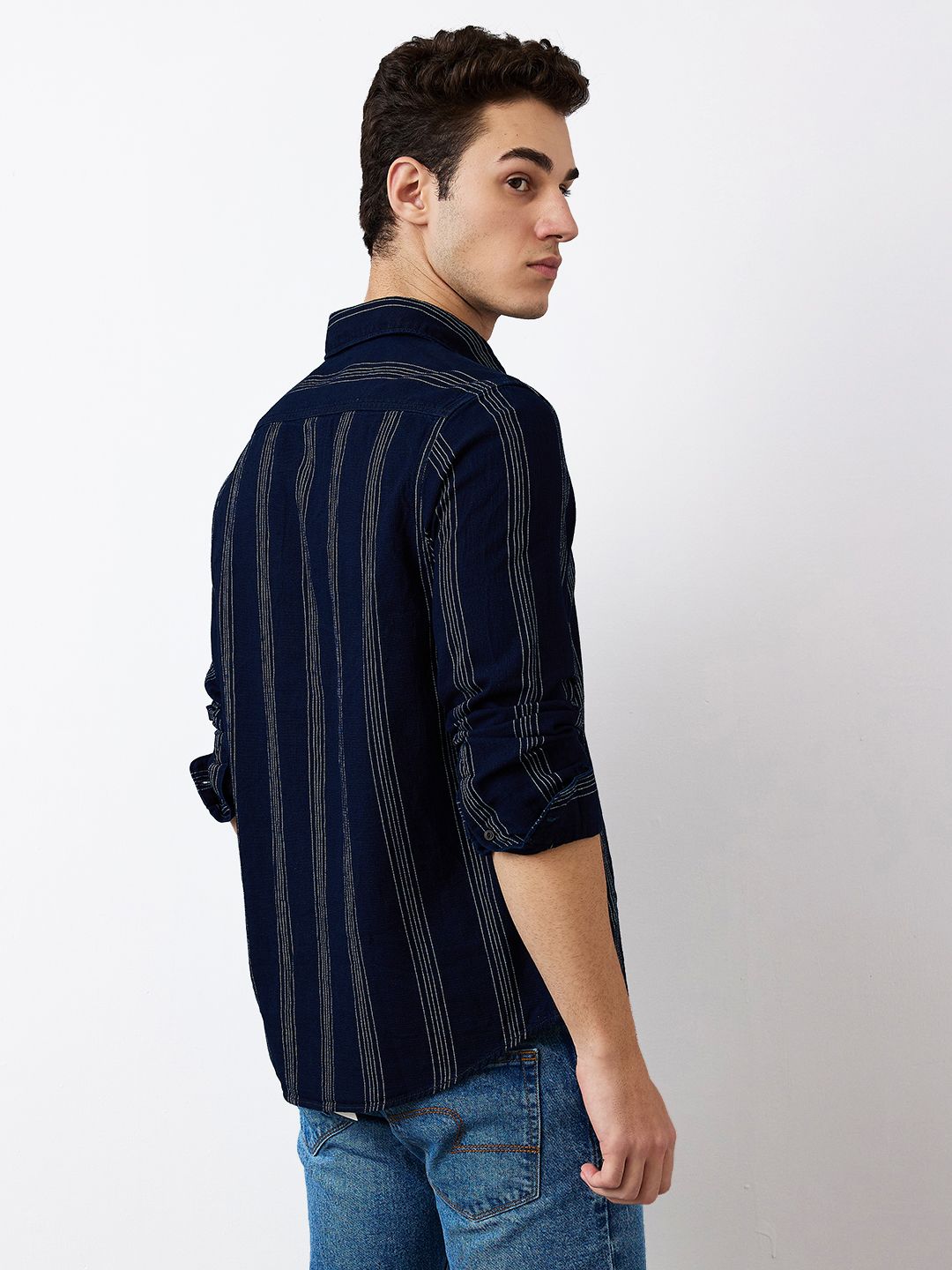 SPYKAR Men Spread Collar Vertical Striped Cotton Casual Shirt