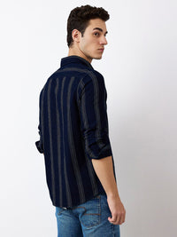 SPYKAR Men Spread Collar Vertical Striped Cotton Casual Shirt