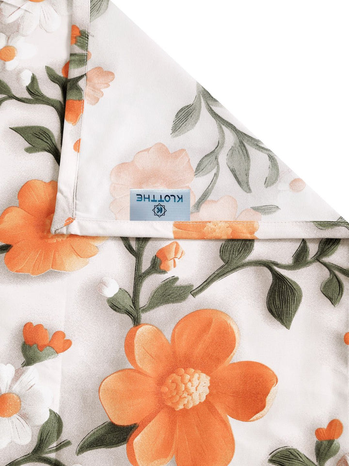 KLOTTHE Cream & Yellow Floral Printed Flat 300 TC King Double 7D Bedsheet & 2 Pillow Cover
