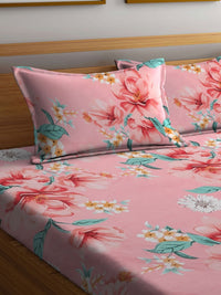 Myntra Elegant Homes Pink & Blue Floral Printed 300 TC King Bedsheet Set 2.50 m x 2.20 m