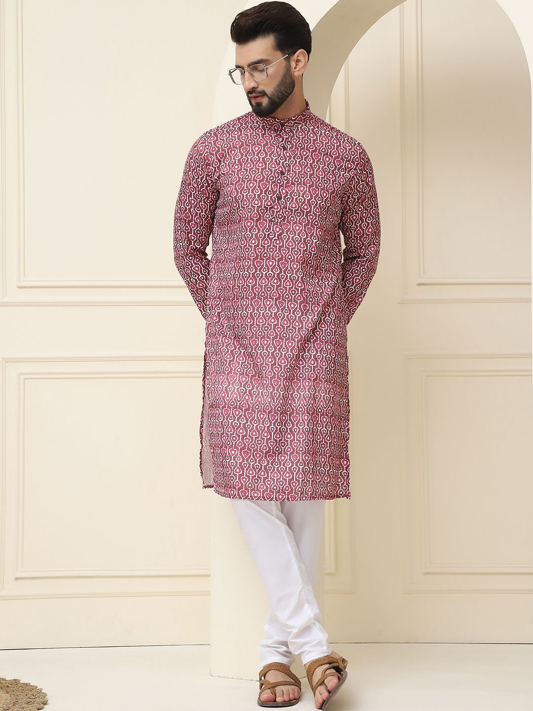 SOJANYA Kurta Kapas Tulen Bercetak Geometrik Biasa Dengan Pijama