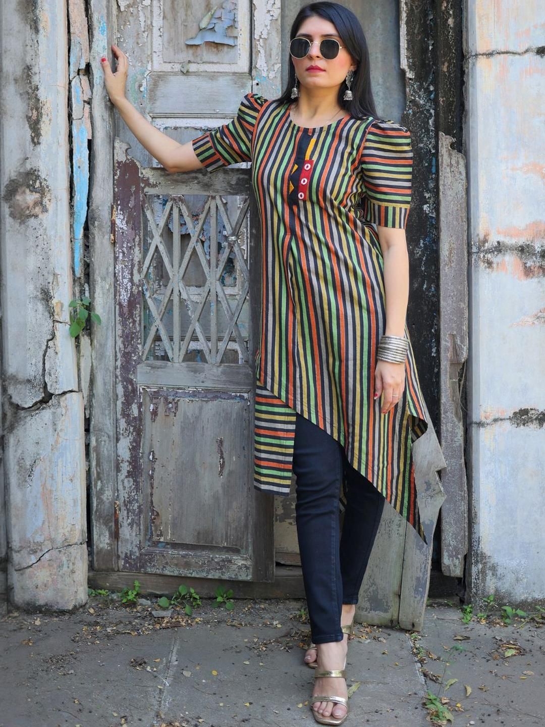 KALINI Women Striped Asymmetrical Kurti