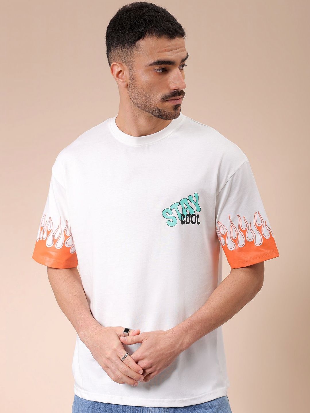 The Indian Garage Co Men Graphic Printed Round Neck Cotton Oversized T-shirt