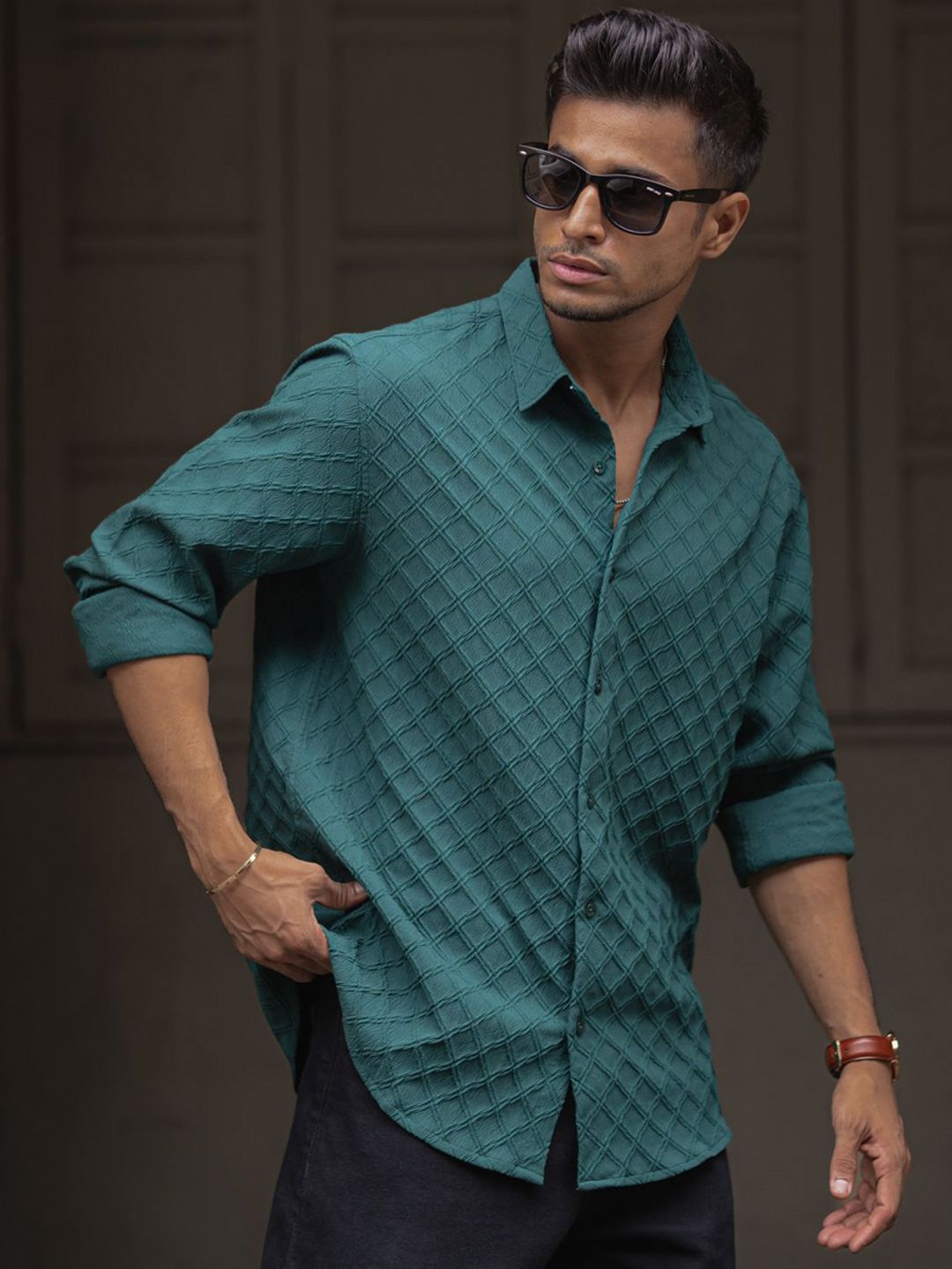 Powerlook Men Spread Collar Textured Casual Shirt