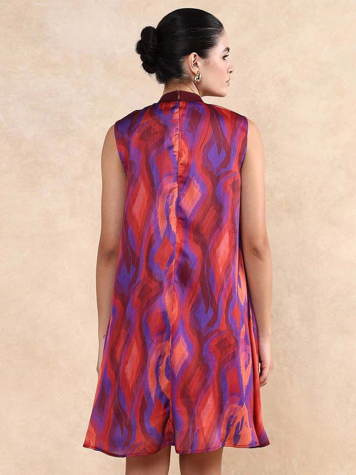 RAREISM Women Abstract Printed Round Neck A-Line Dress