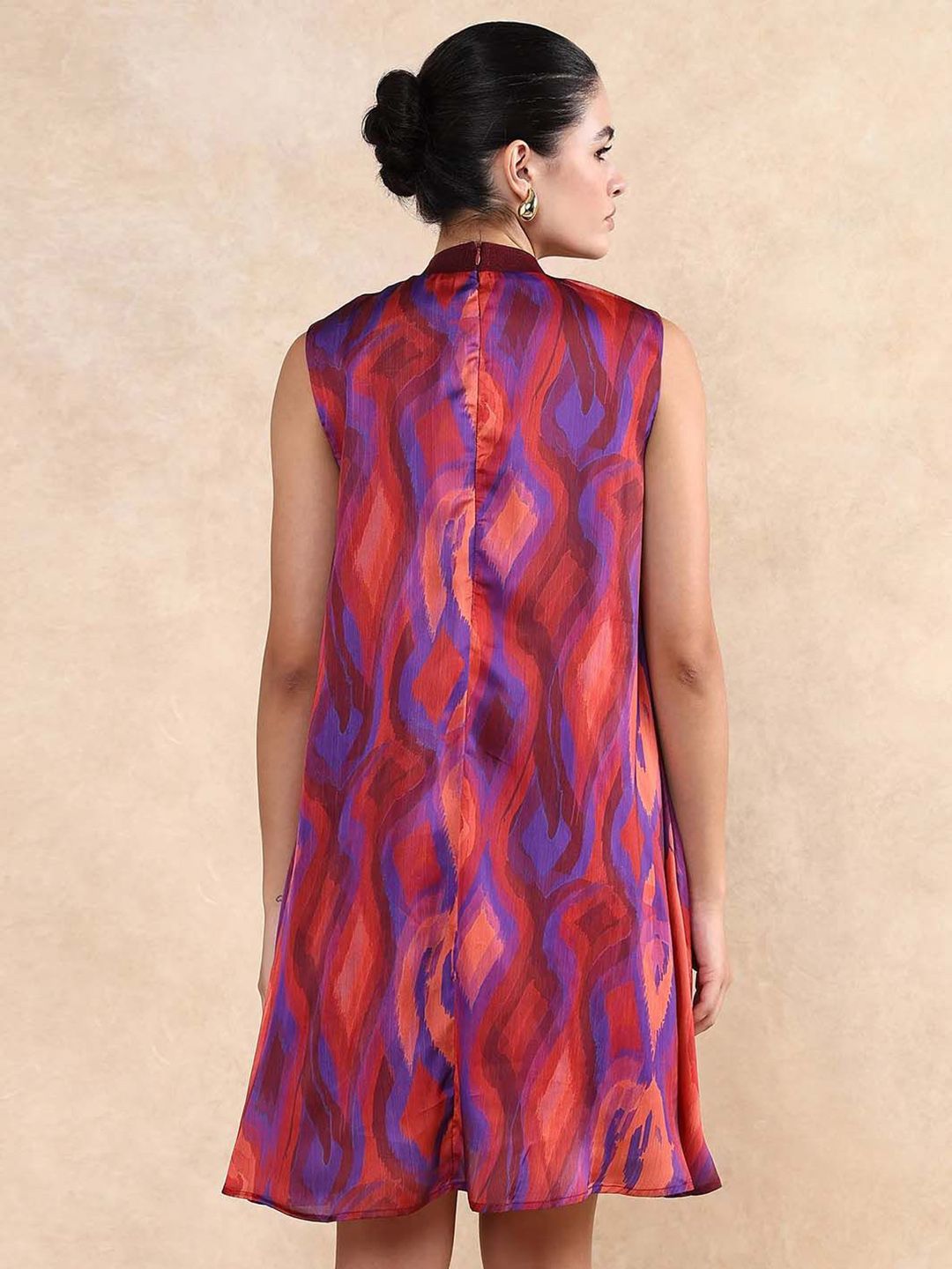 RAREISM Women Abstract Printed Round Neck A-Line Dress