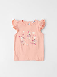 Nauti Nati Girls Printed Round Neck Short Sleeves Pure Cotton Top With Shorts