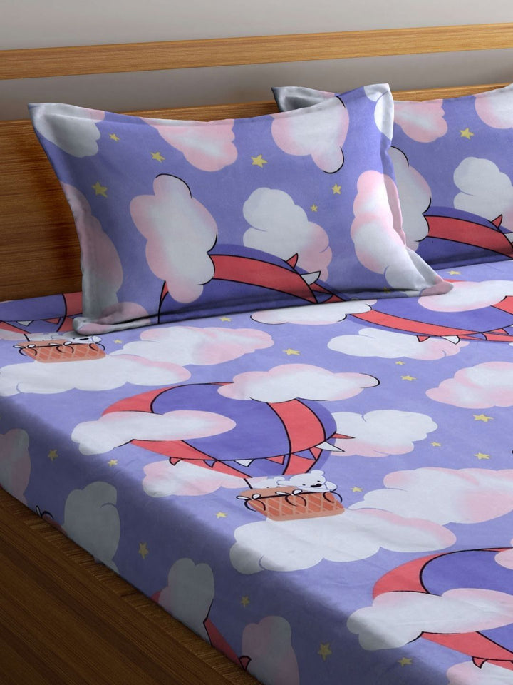 Myntra Elegant Homes Purple Conversational Cotton 300 TC King Fine Bedsheet dengan 2 Sarung Bantal-98 x 87 inci