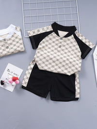 YK Boys Printed Mandarin Collar T-Shirt With Shorts