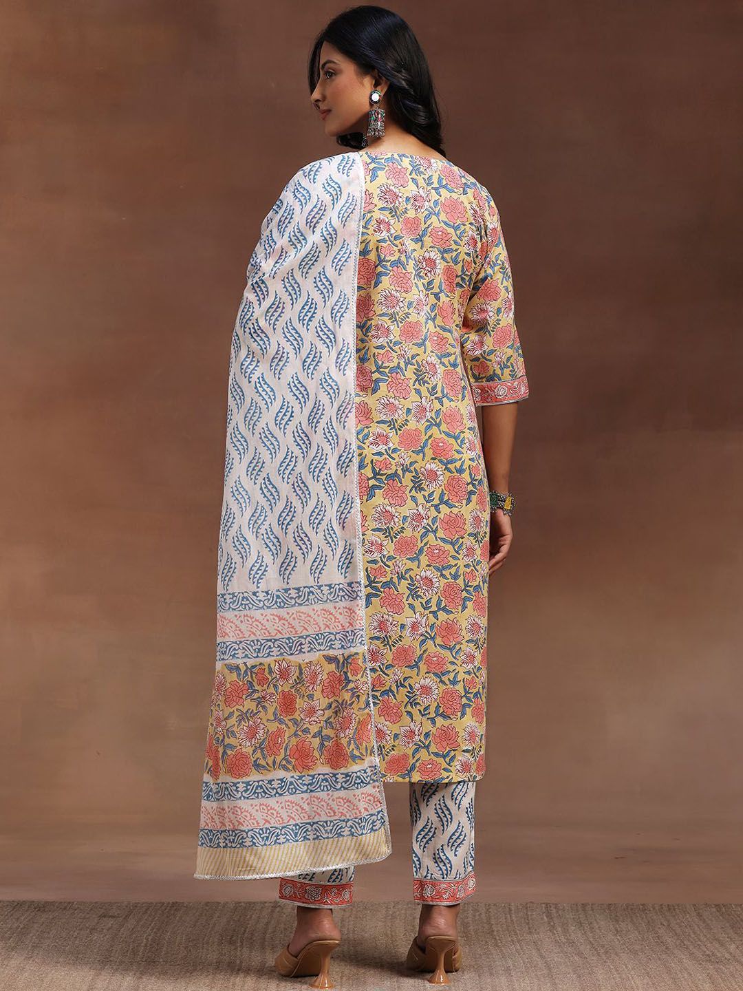 Libas Printed Regular Gotta Patti Pure Cotton Straight Kurta with Trousers & Dupatta