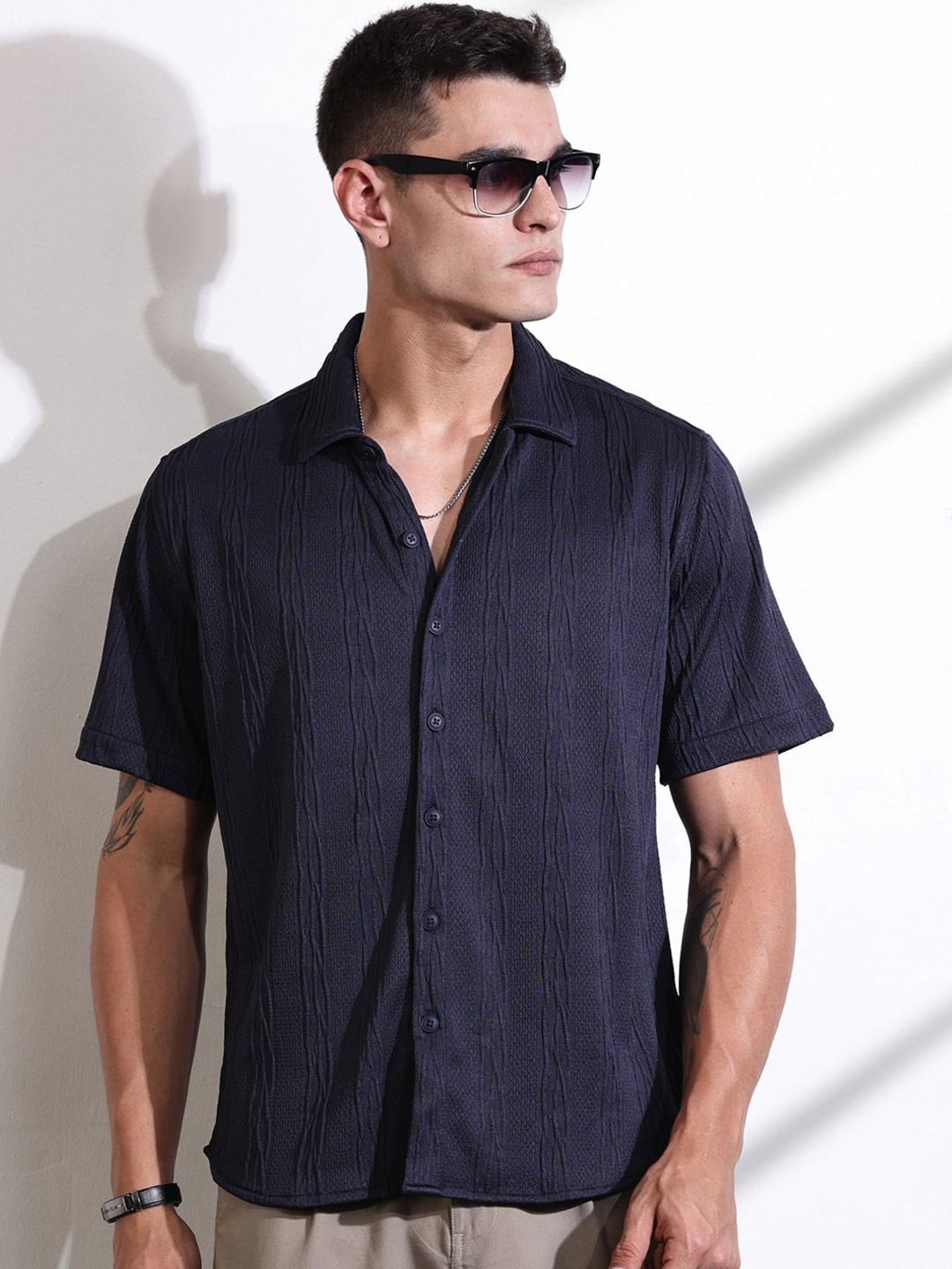 Thomas Scott Men Smart Fit Cutaway Collar Textured Casual Shirt