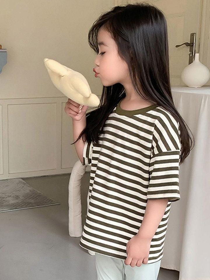 YK Girls Striped Short Sleeve T-Shirt & Trousers