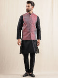 Anouk Men Mandarin Collar Kurta with Pyjamas With Woven Maroon Nehru Jacket