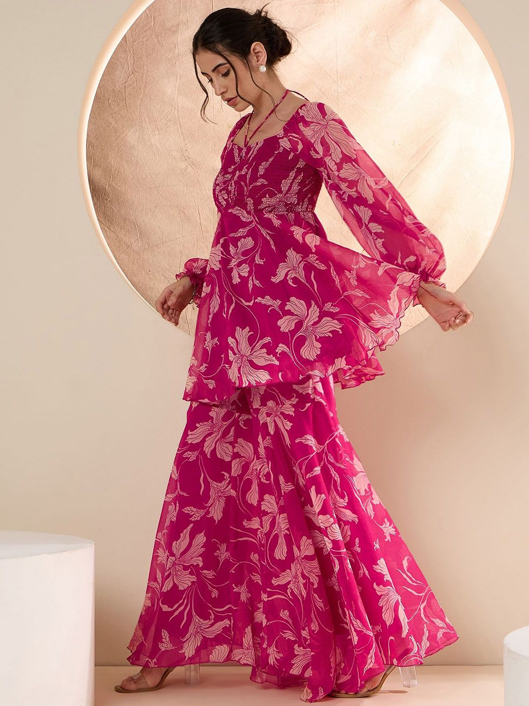 Antheaa Floral Printed Square Neck Tunic & Sharara