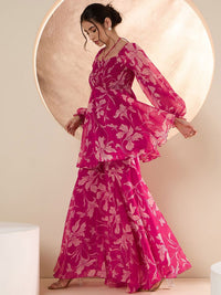 Antheaa Floral Printed Square Neck Tunic & Sharara