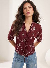 Mamicha Floral Embroidered Ruffles Top