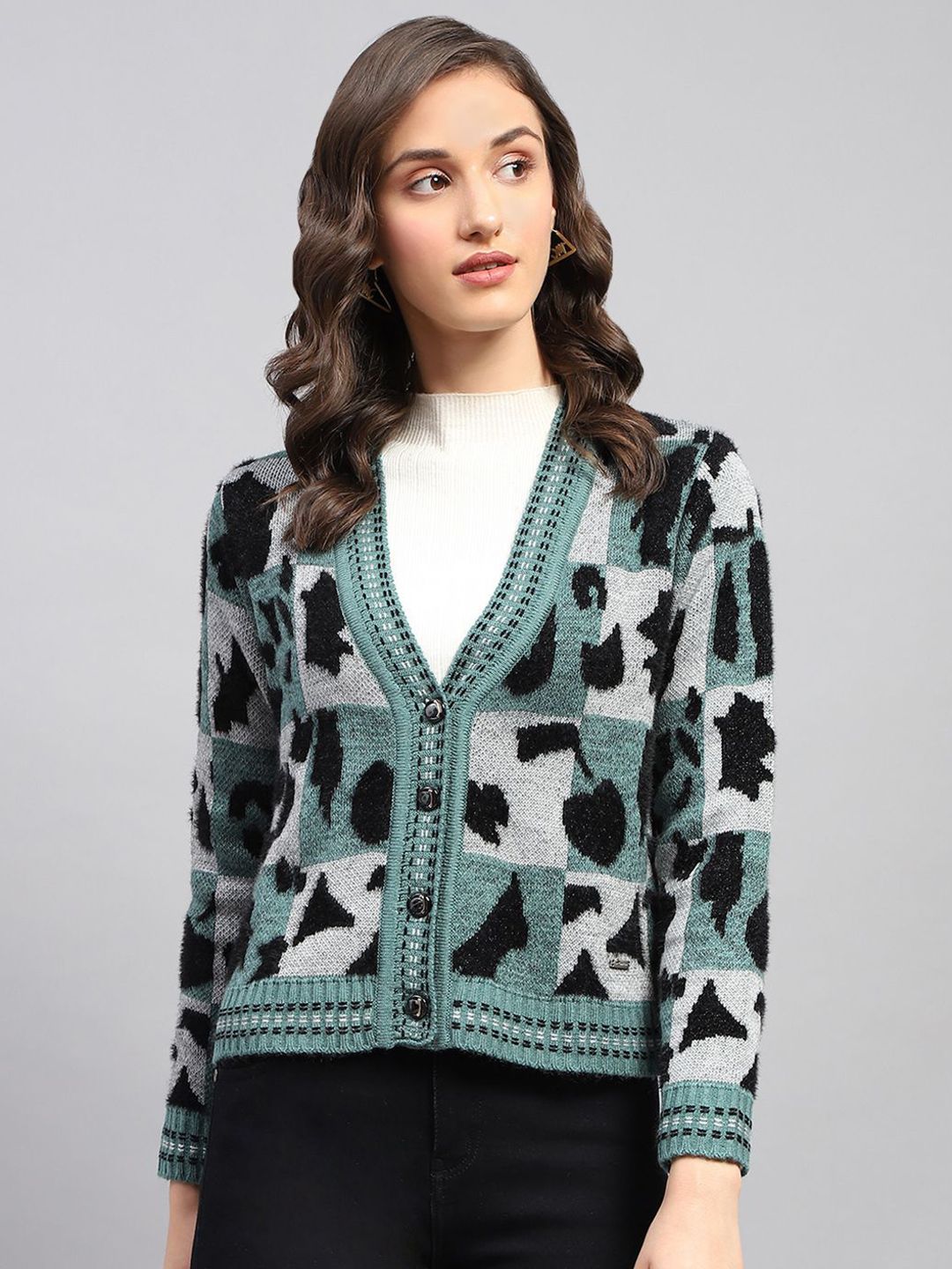 Monte Carlo Women Printed Woollen Longline Cardigan