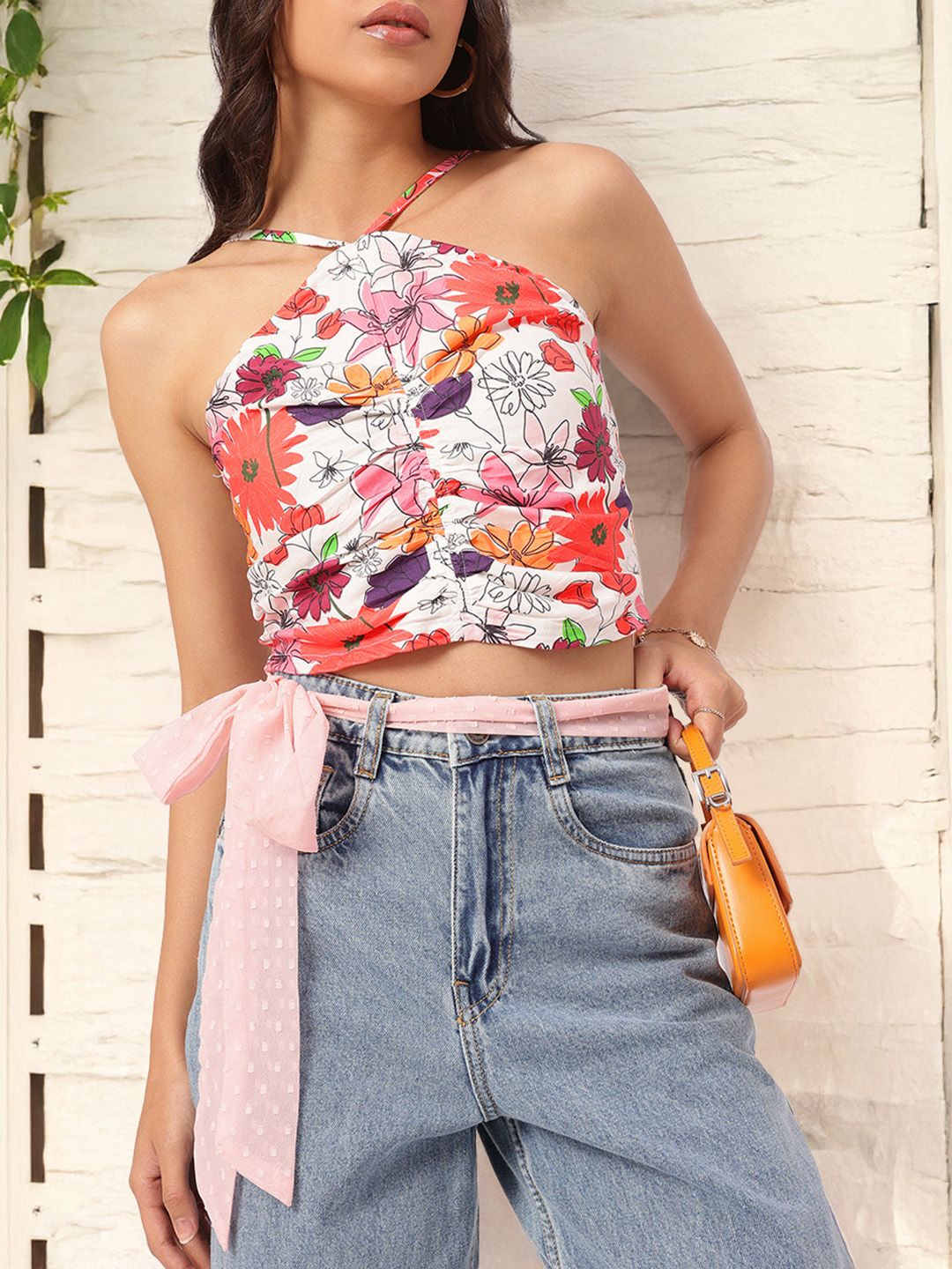DressBerry Floral Maze Ruched & Smocked Crop Top