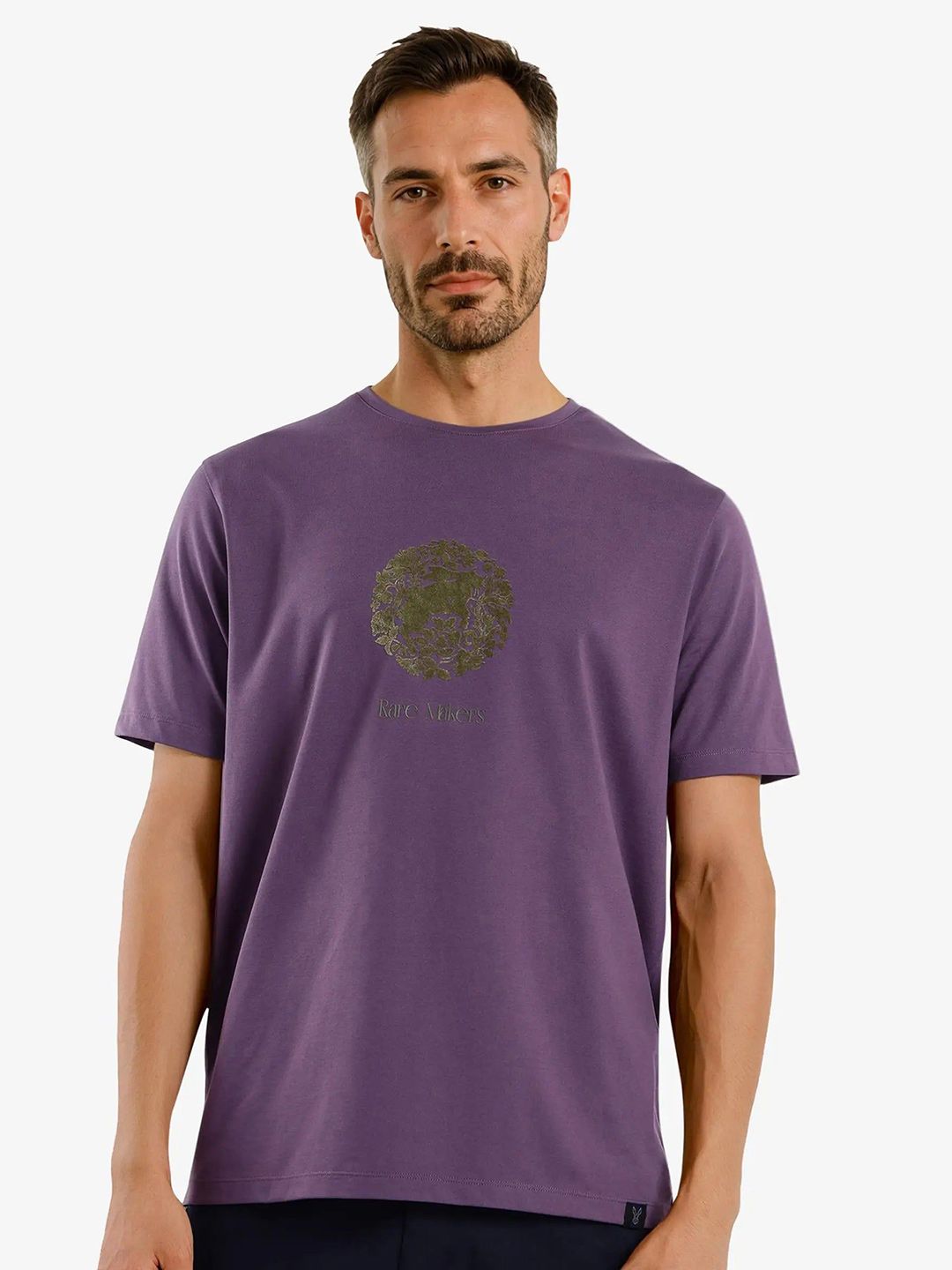 RARE RABBIT Men Typography Printed Round Neck Cotton T-shirt