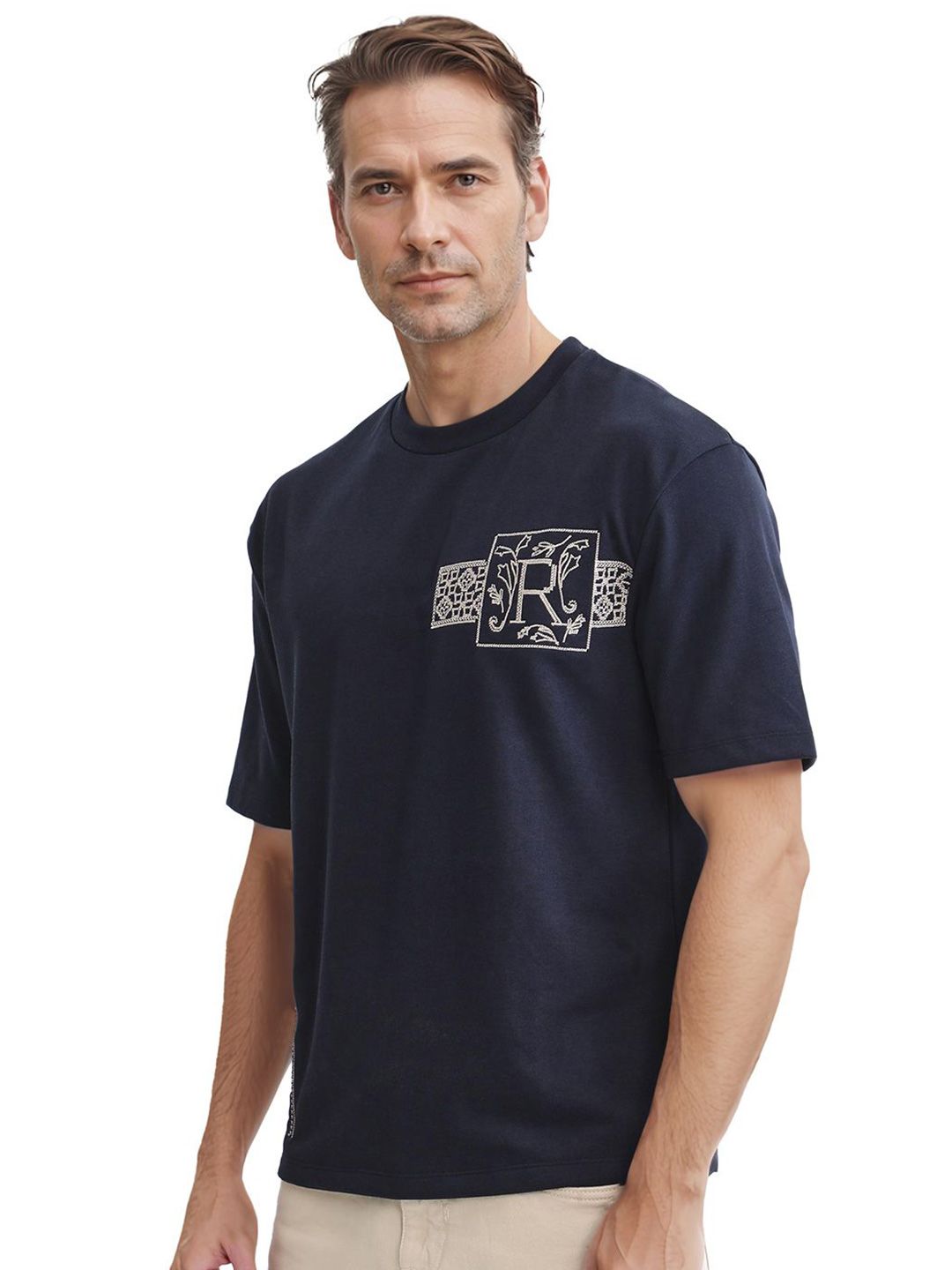RARE RABBIT Men Graphic Printed Round Neck Slim Fit T-shirt