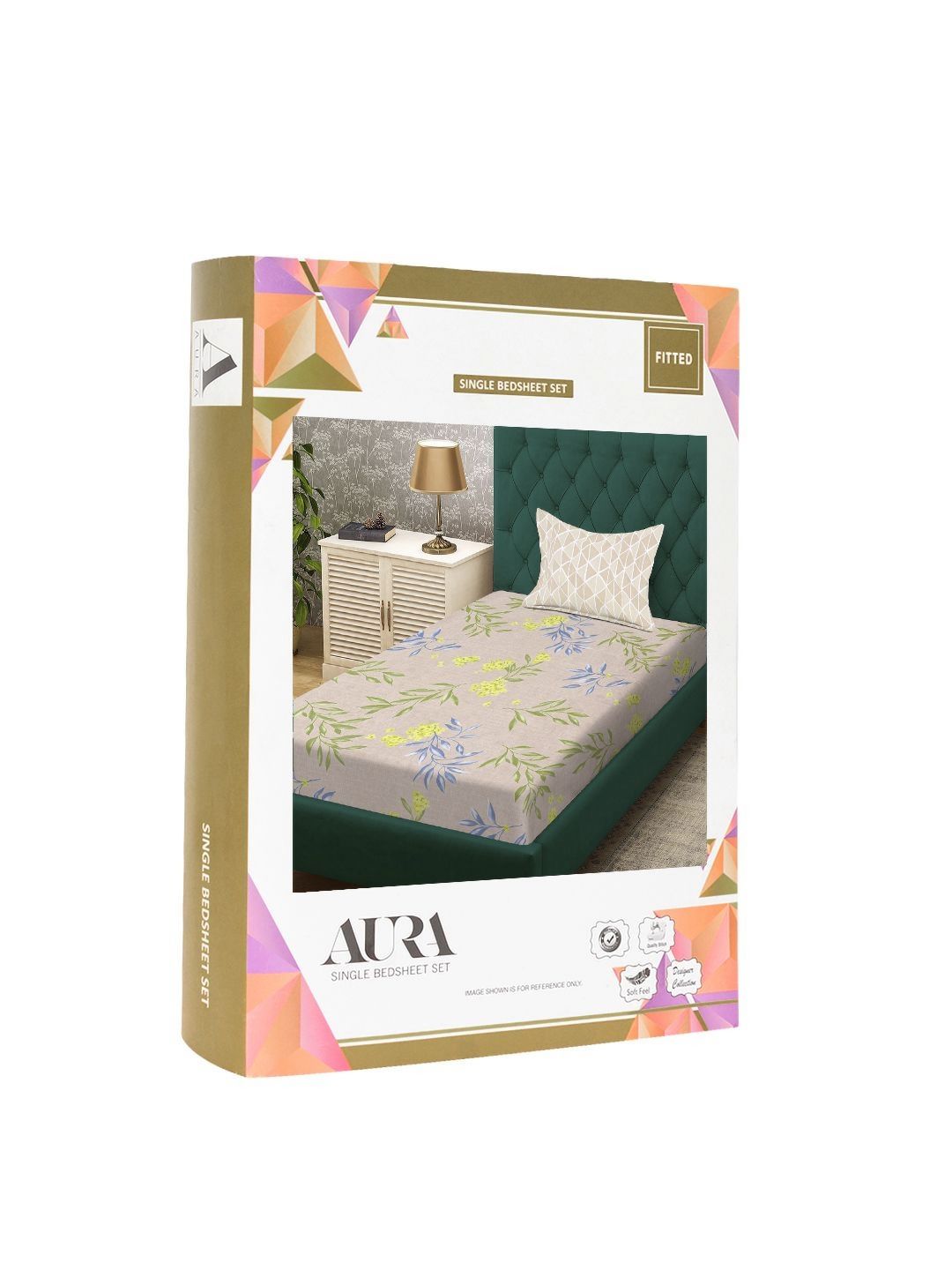 Set Cadar Bujang Bercetak Aura Beige & Yellow Floral Printed 300 TC-2.25 m X 1.50 m