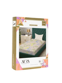 Set Cadar Bujang Bercetak Aura Beige & Yellow Floral Printed 300 TC-2.25 m X 1.50 m