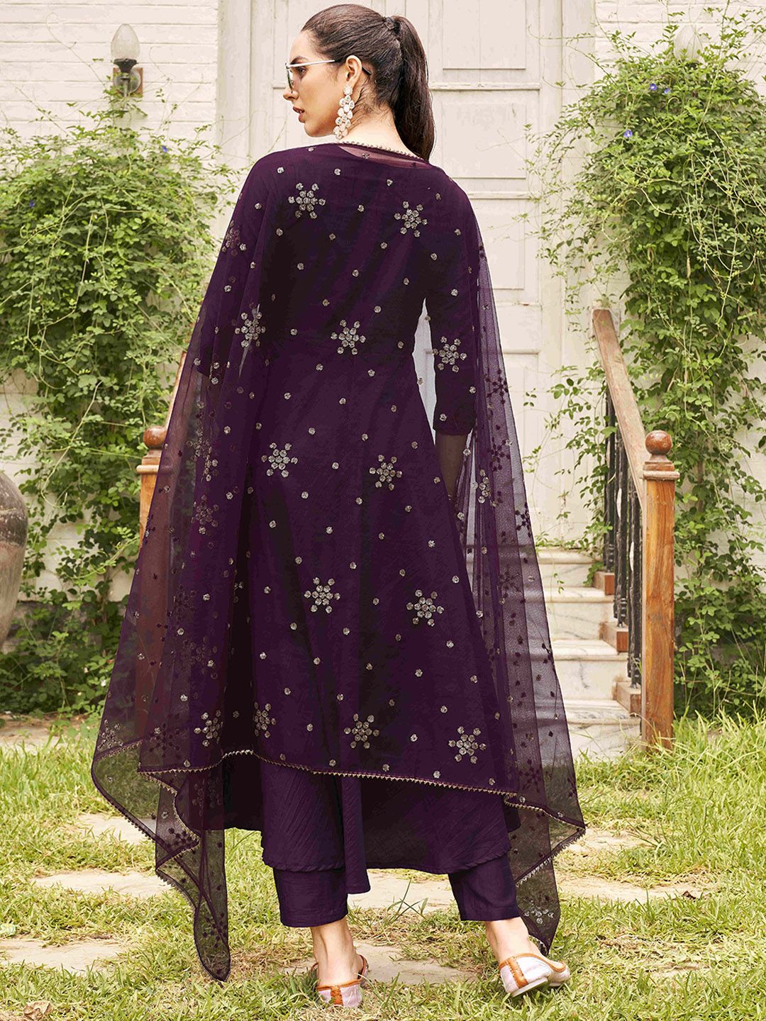 Tikhi Imli Round Neck Anarkali Kurta with Trousers & Dupatta