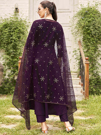 Tikhi Imli Round Neck Anarkali Kurta with Trousers & Dupatta
