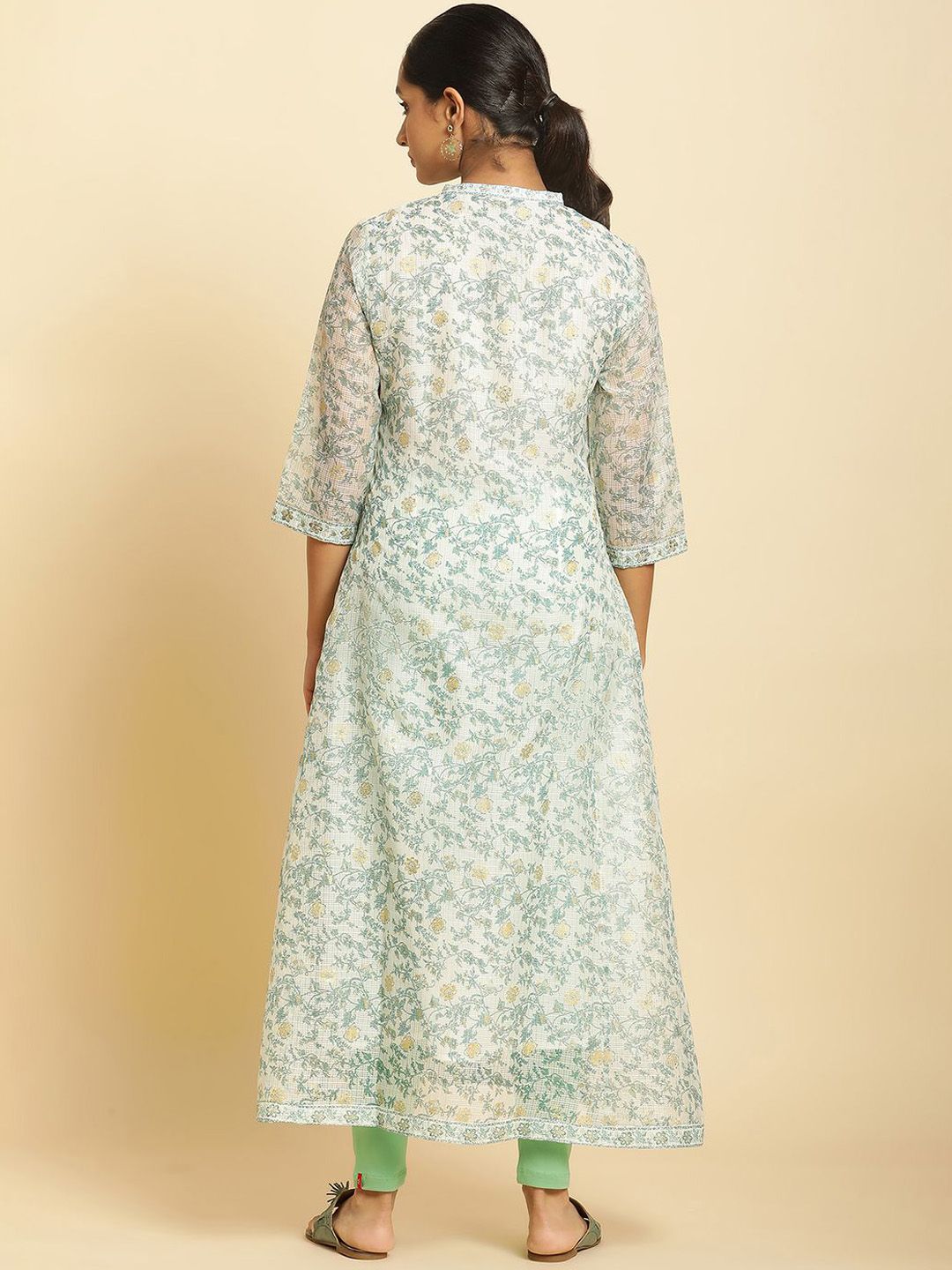 W Floral Printed Mandarin Collar A-Line Kurta