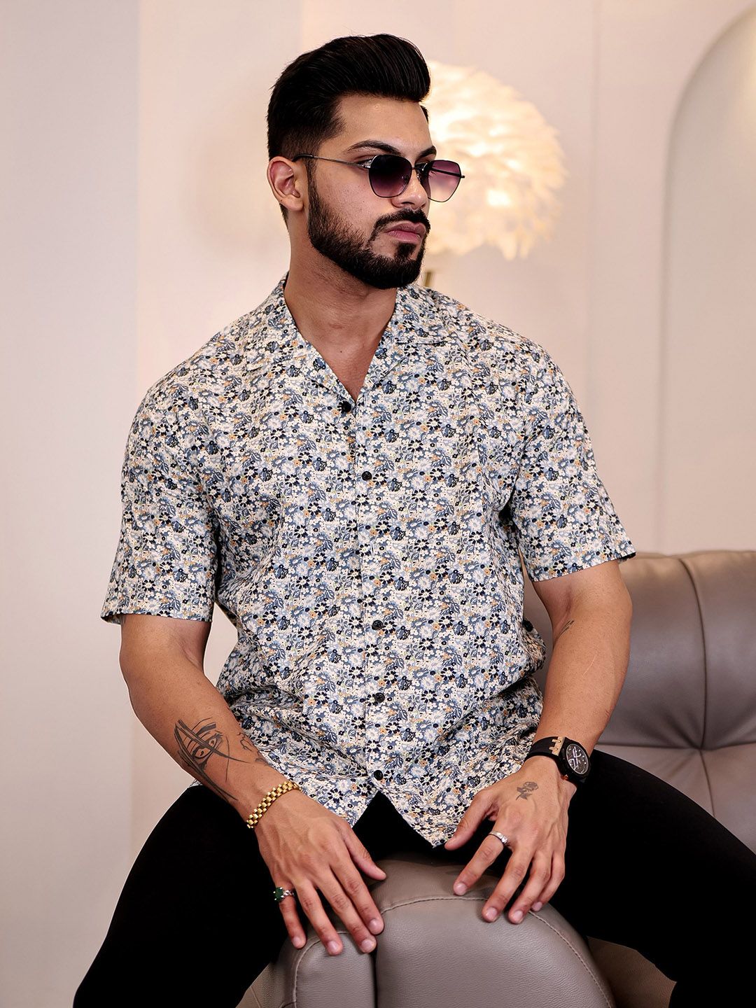 Eszett Floral Printed Cuban CollarS hirt