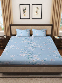 Myntra Elegant Homes Blue Printed Pure Cotton 400 TC Fitted King Bedsheet Set 2.5m x 2.25m