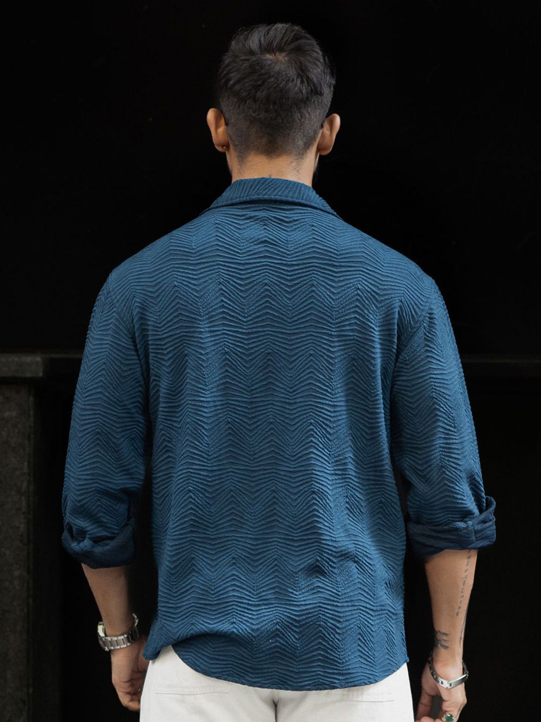 Powerlook Men Spread Collar Textured Relaxed Fit Casual Shirt
