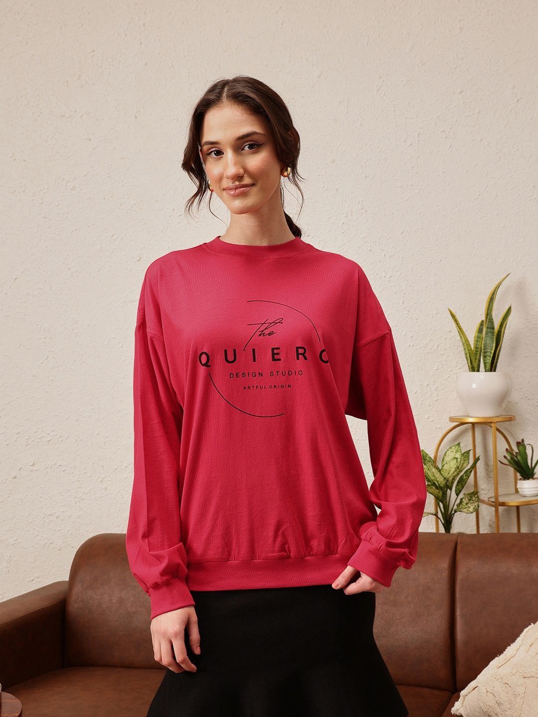 Quiero Women Printed Drop-Shoulder Sleeves Bio Finish T-Shirt