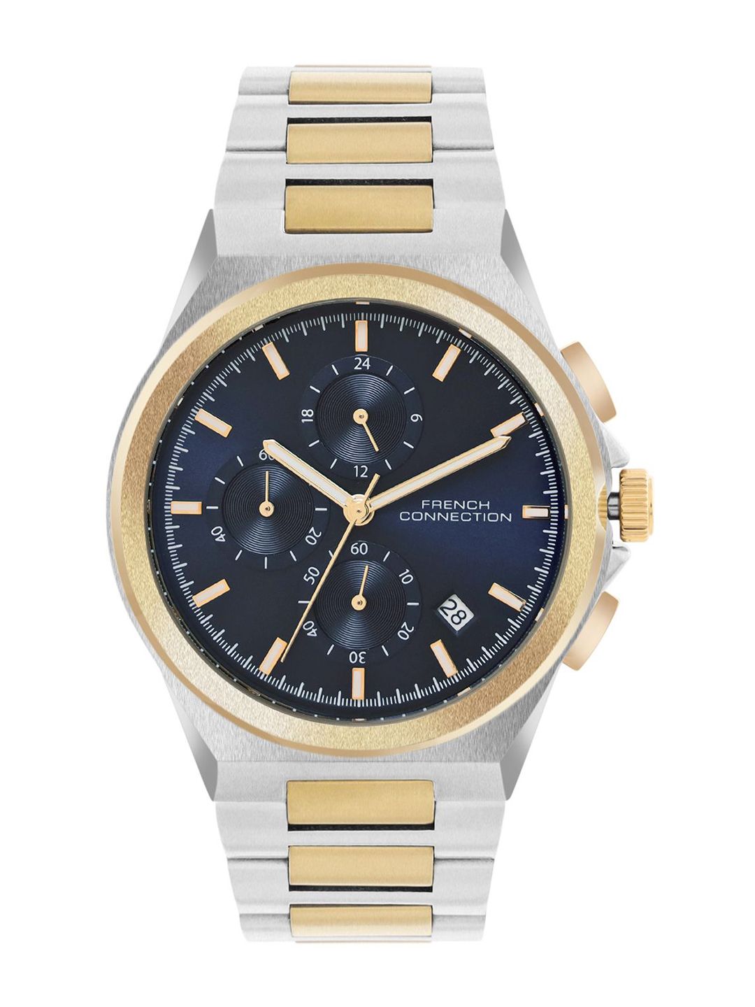 Sambungan Perancis Lelaki Dail Corak & Gelang Gelang Keluli Tahan Karat Tali Analog Watch FCH02TM-U