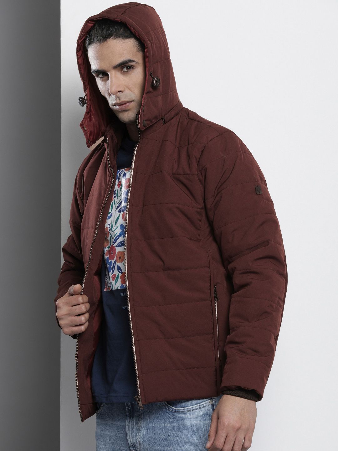 The Indian Garage Co Men Zip-Front Bomber Jacket with Detachable Hood