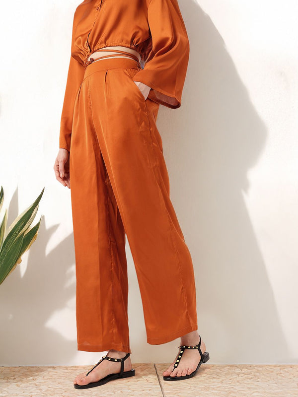 DressBerry Women Minimal Bonheme Satiny Grace Wide Leg Flared Trousers
