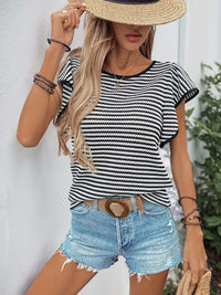 all about you Women Striped Puff Sleeves Casual T-shirt