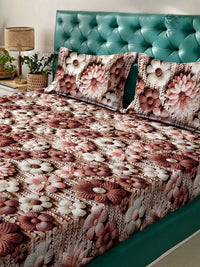 Myntra Elegant Brown Floral Printed Flat 300 TC King 7D Cadar & 2 Sarung Bantal