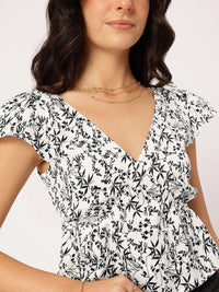 DressBerry Monochrome Smocked Floral Top