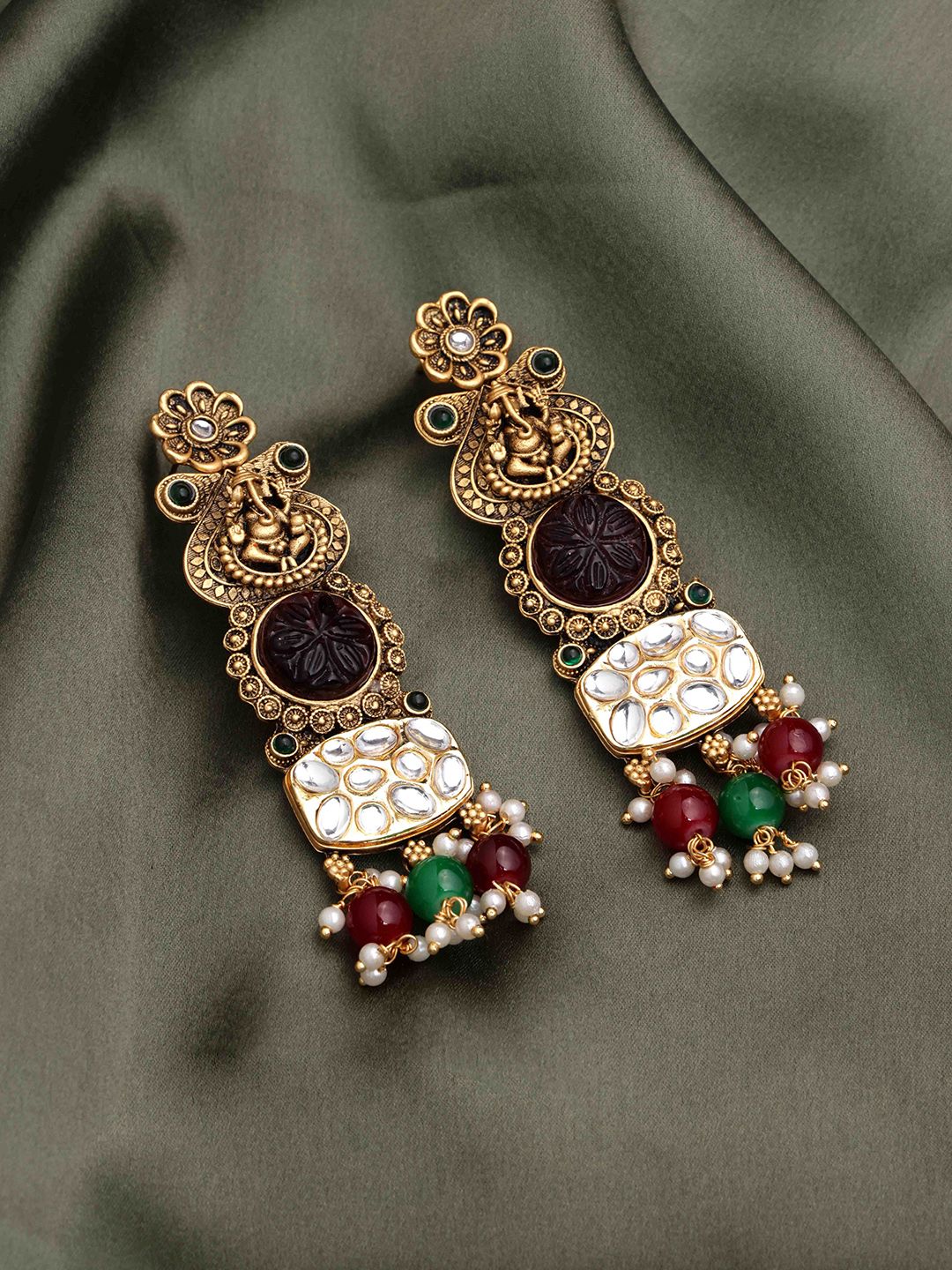 PANASH Gold Plated Cubic Zirconia Studded Drop Earrings